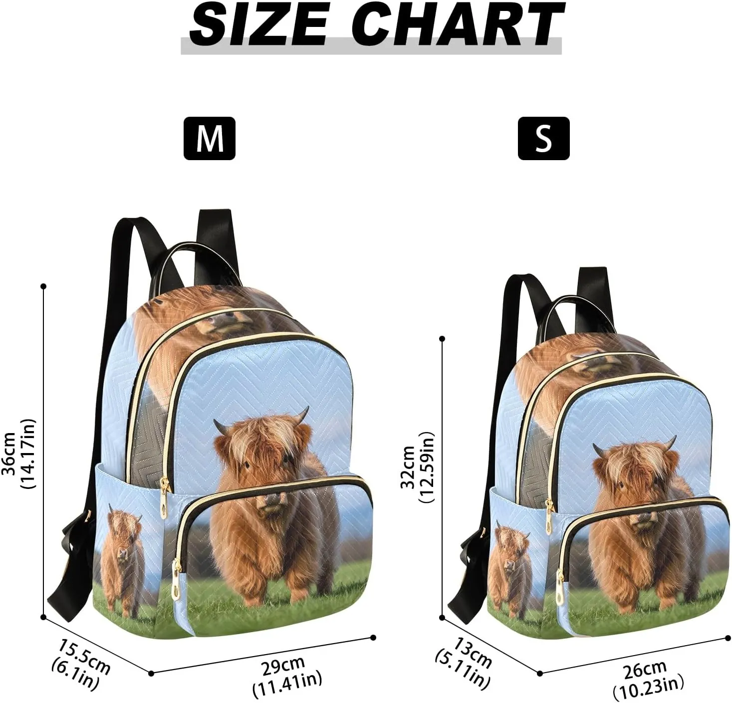 Little Cattle Photo Quilted Backpack for Women Fashion Tote Bag with 5 Zipper Pockets (S:8.5L/M:14L) Perfect for Travel Shopping Looking Cute Lightweight