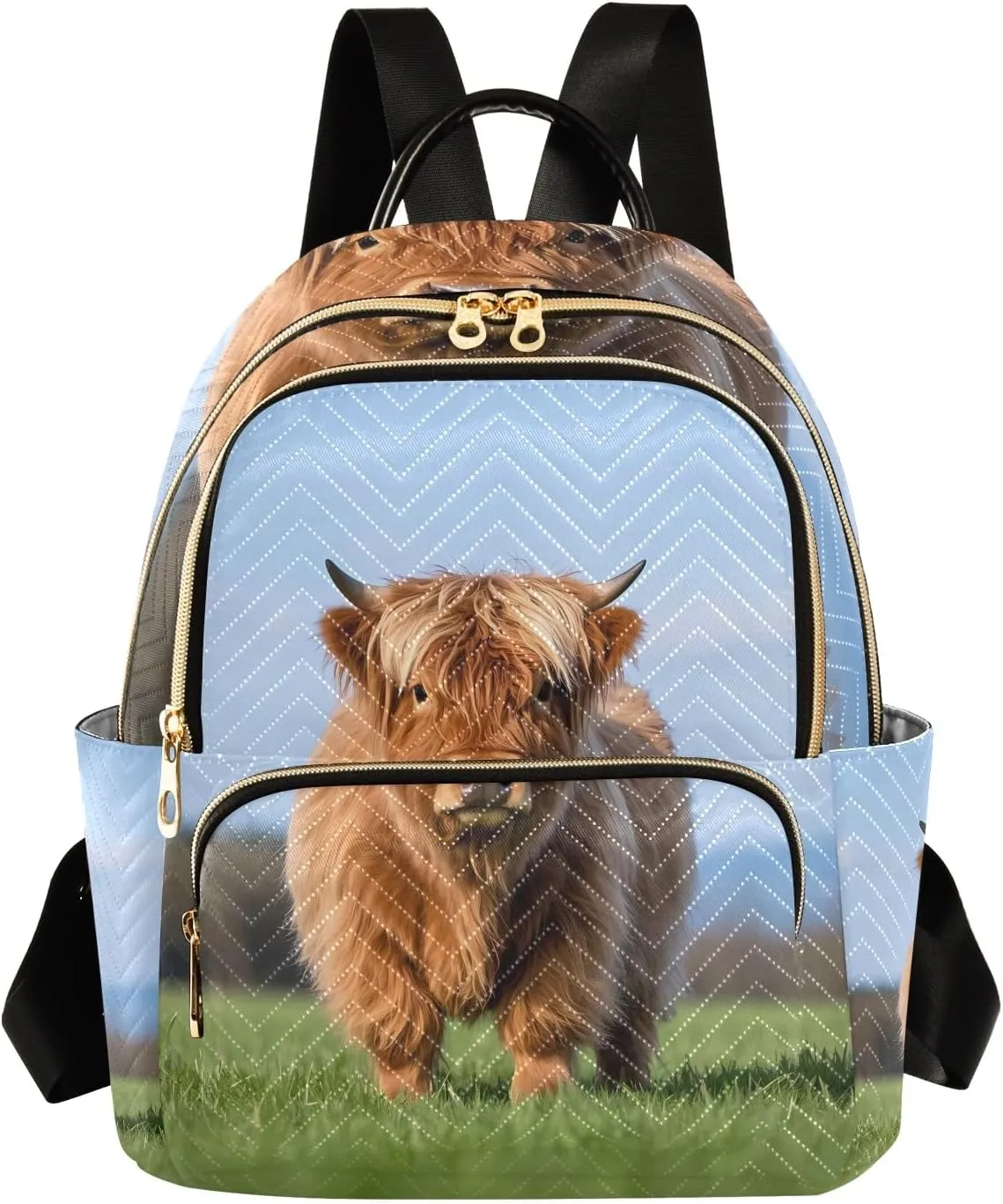 Little Cattle Photo Quilted Backpack for Women Fashion Tote Bag with 5 Zipper Pockets (S:8.5L/M:14L) Perfect for Travel Shopping Looking Cute Lightweight