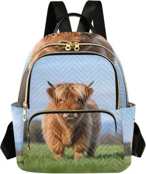 Little Cattle Photo Quilted Backpack for Women Fashion Tote Bag with 5 Zipper Pockets (S:8.5L/M:14L) Perfect for Travel Shopping Looking Cute Lightweight