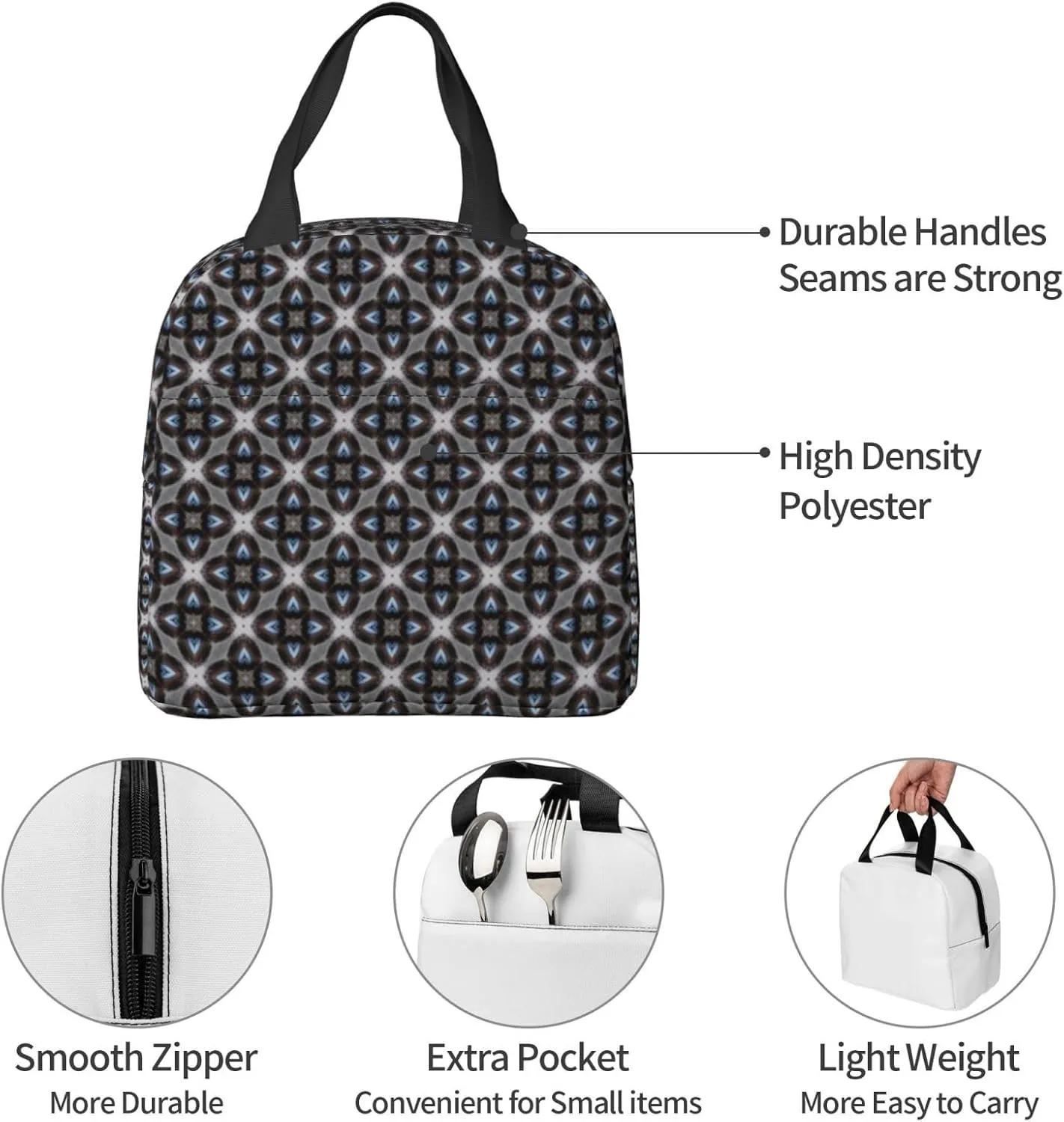 Lively Elliptical Petal Pattern Lunch Bag, Large Capacity Reusable Insulated Cooler Lunch Container For Work Office Picnic Or Travel