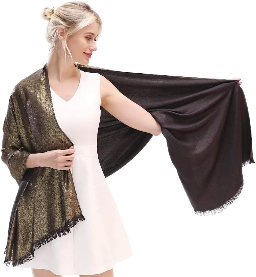 LMVERNA Women's Sparkling Metallic Soft Pashmina Shawls and Wraps Scarf in Solid Colors