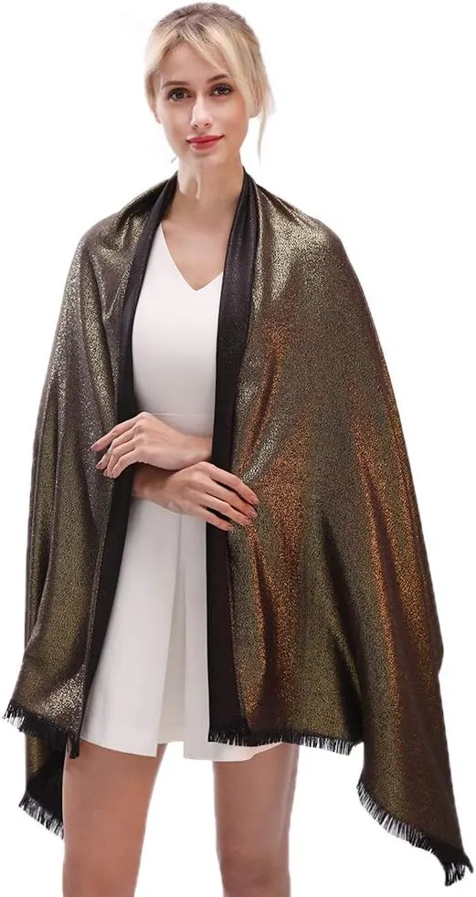 LMVERNA Women's Sparkling Metallic Soft Pashmina Shawls and Wraps Scarf in Solid Colors