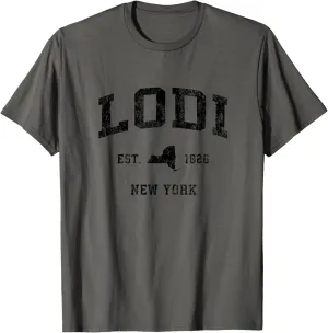 Lodi New York NY Vintage Athletic Black Sports Design T-Shirt