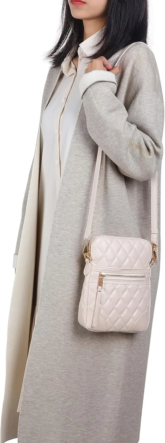 lola mae Small Quilted Crossbody Bag for Women Phone Pocket Shoulder Handbag Zipper Closure