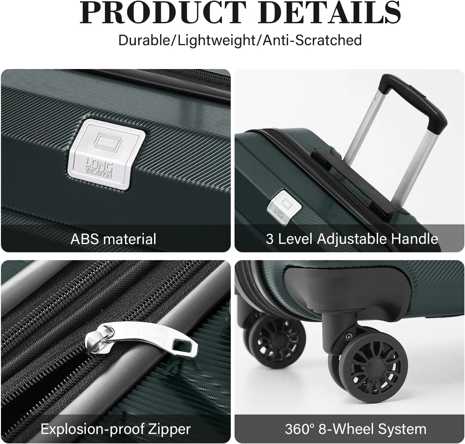 LONG VACATION Hardside Expandable Carry On Luggage, Suitcase with Spinner Wheels TSA Lock, Luggage with USB Port (Dark Green, 20 INCH)