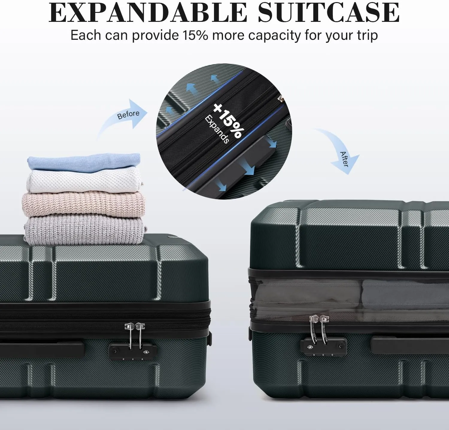 LONG VACATION Hardside Expandable Carry On Luggage, Suitcase with Spinner Wheels TSA Lock, Luggage with USB Port (Dark Green, 20 INCH)