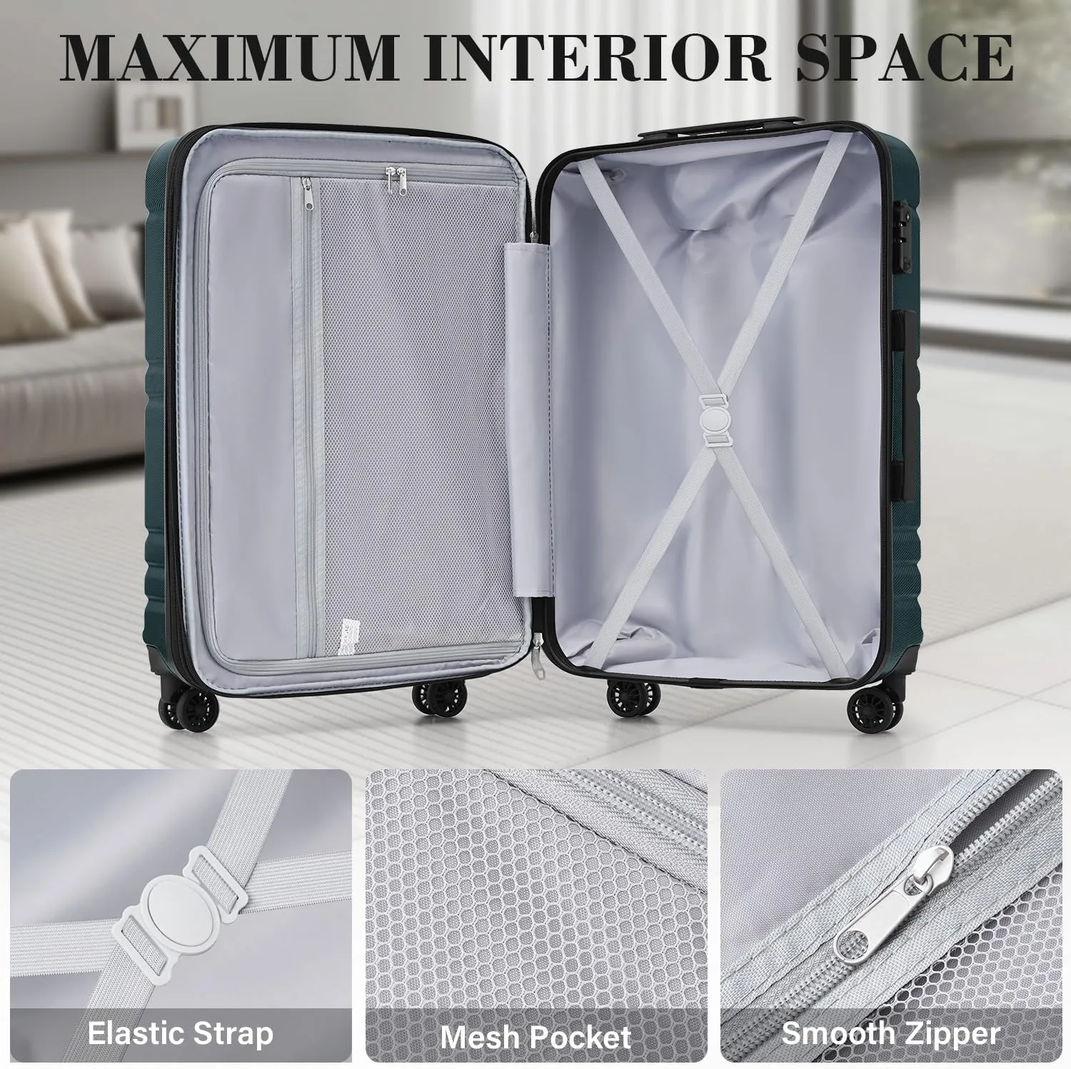 LONG VACATION Hardside Expandable Carry On Luggage, Suitcase with Spinner Wheels TSA Lock, Luggage with USB Port (Dark Green, 20 INCH)