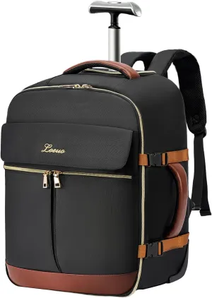 LOUEO Travel Rolling Backpack for Women with Wheels, 17 Inch Wheeled Carry on Luggage for Adults