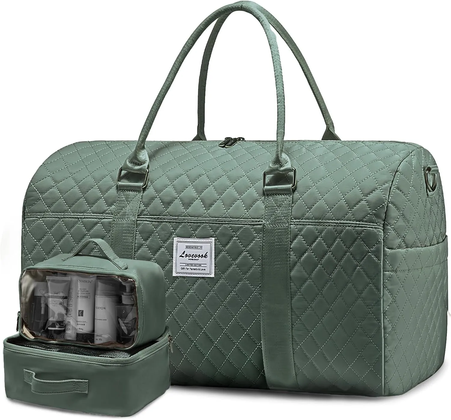 LOVEVOOK Travel Duffle Bag, Weekender Bag for Women with Toiletry Bag, Carry on Overnight Bag with Shoe Compartment,Gym Duffel Bag with Wet Pocket,Mommy Hospital Bags for Labor and Delivery 3Pcs