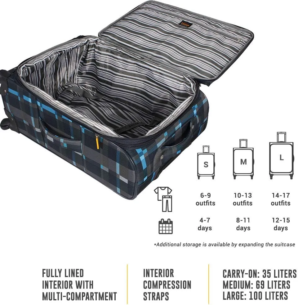 LUCAS Designer Luggage Collection - Expandable 24 Inch Softside Bag - Durable Mid-sized Ultra Lightweight Checked Suitcase with 8-Rolling Spinner Wheels (Old School Navy)