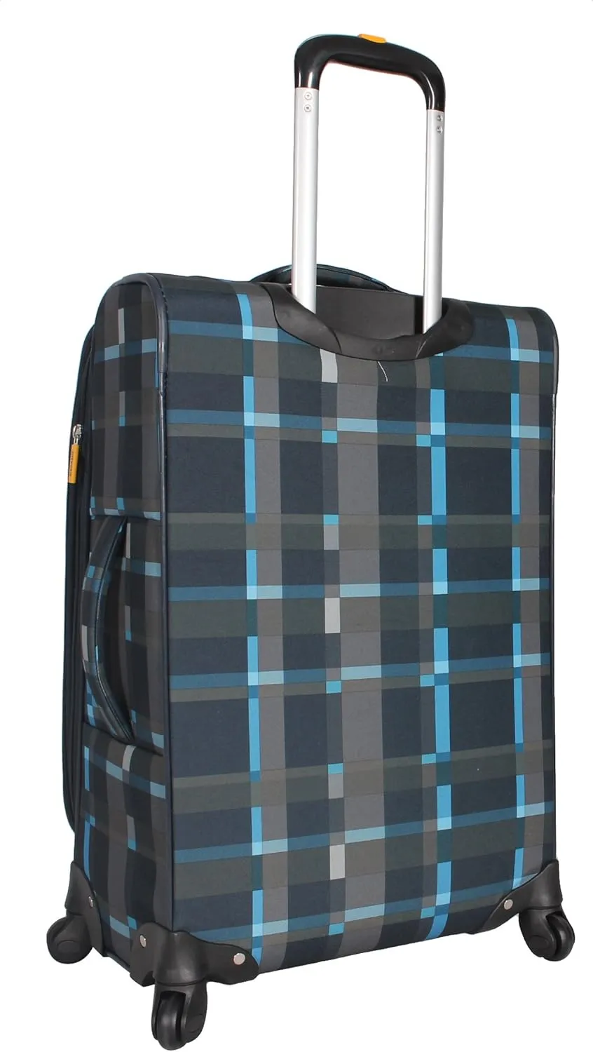 LUCAS Designer Luggage Collection - Expandable 24 Inch Softside Bag - Durable Mid-sized Ultra Lightweight Checked Suitcase with 8-Rolling Spinner Wheels (Old School Navy)