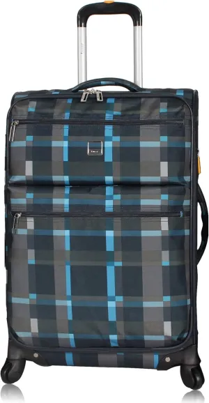 LUCAS Designer Luggage Collection - Expandable 24 Inch Softside Bag - Durable Mid-sized Ultra Lightweight Checked Suitcase with 8-Rolling Spinner Wheels (Old School Navy)