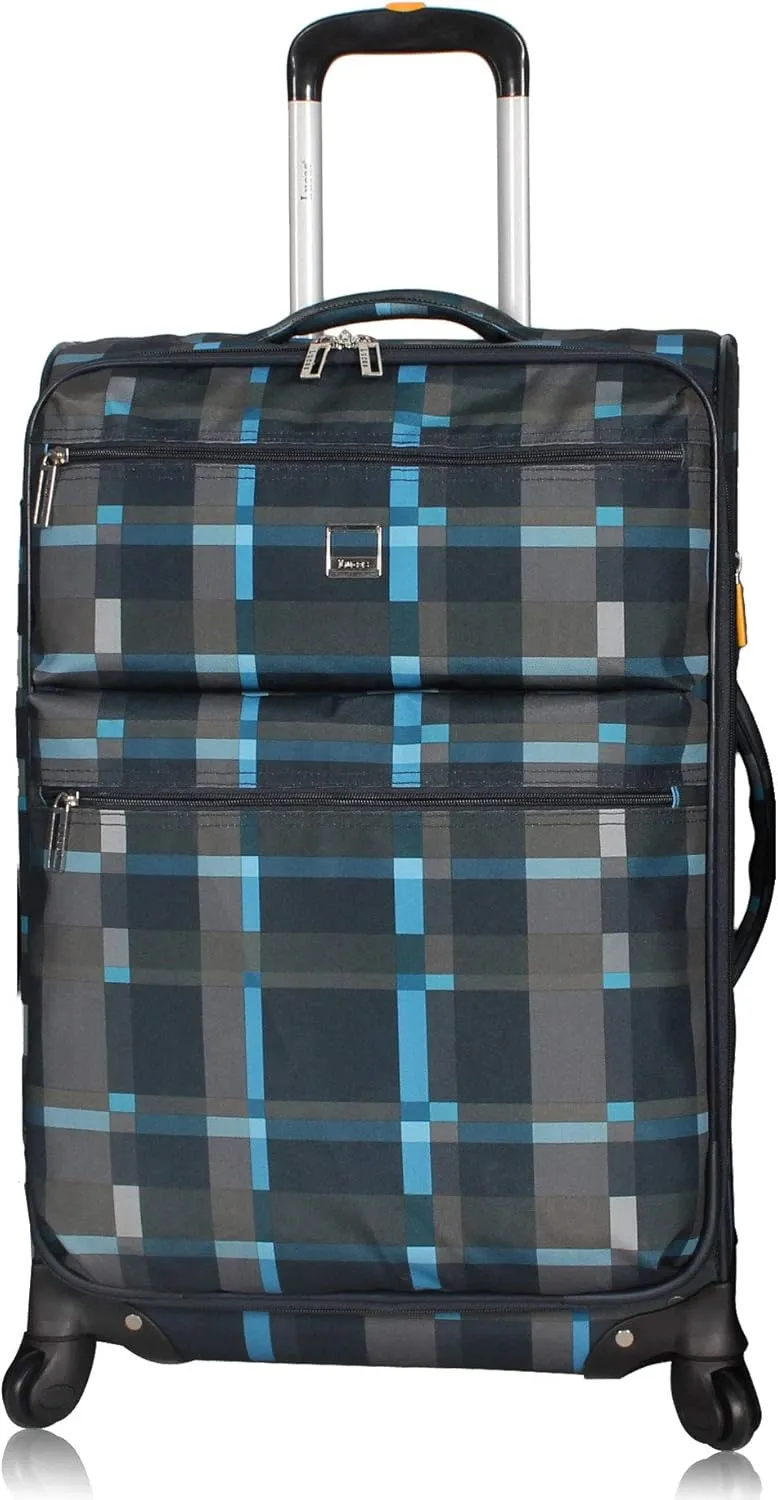 LUCAS Designer Luggage Collection - Expandable 24 Inch Softside Bag - Durable Mid-sized Ultra Lightweight Checked Suitcase with 8-Rolling Spinner Wheels (Old School Navy)