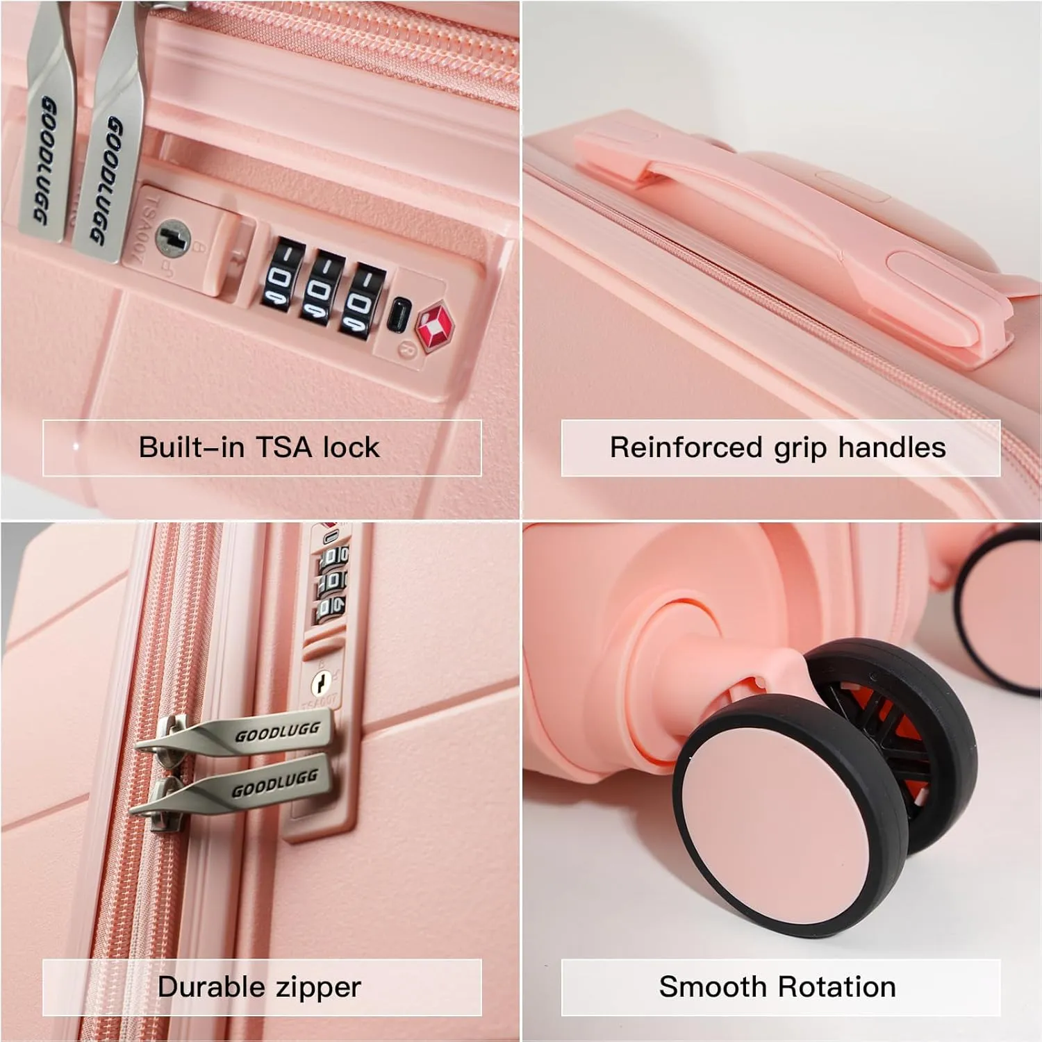 Luggage Set with Spinner Wheels and TSA Lock, 3 Pieces Expandable Hardside PP material Suitcase for Travel, Hardshell Luggage Sets, 20", 24", 28", Coral
