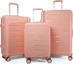 Luggage Set with Spinner Wheels and TSA Lock, 3 Pieces Expandable Hardside PP material Suitcase for Travel, Hardshell Luggage Sets, 20", 24", 28", Coral