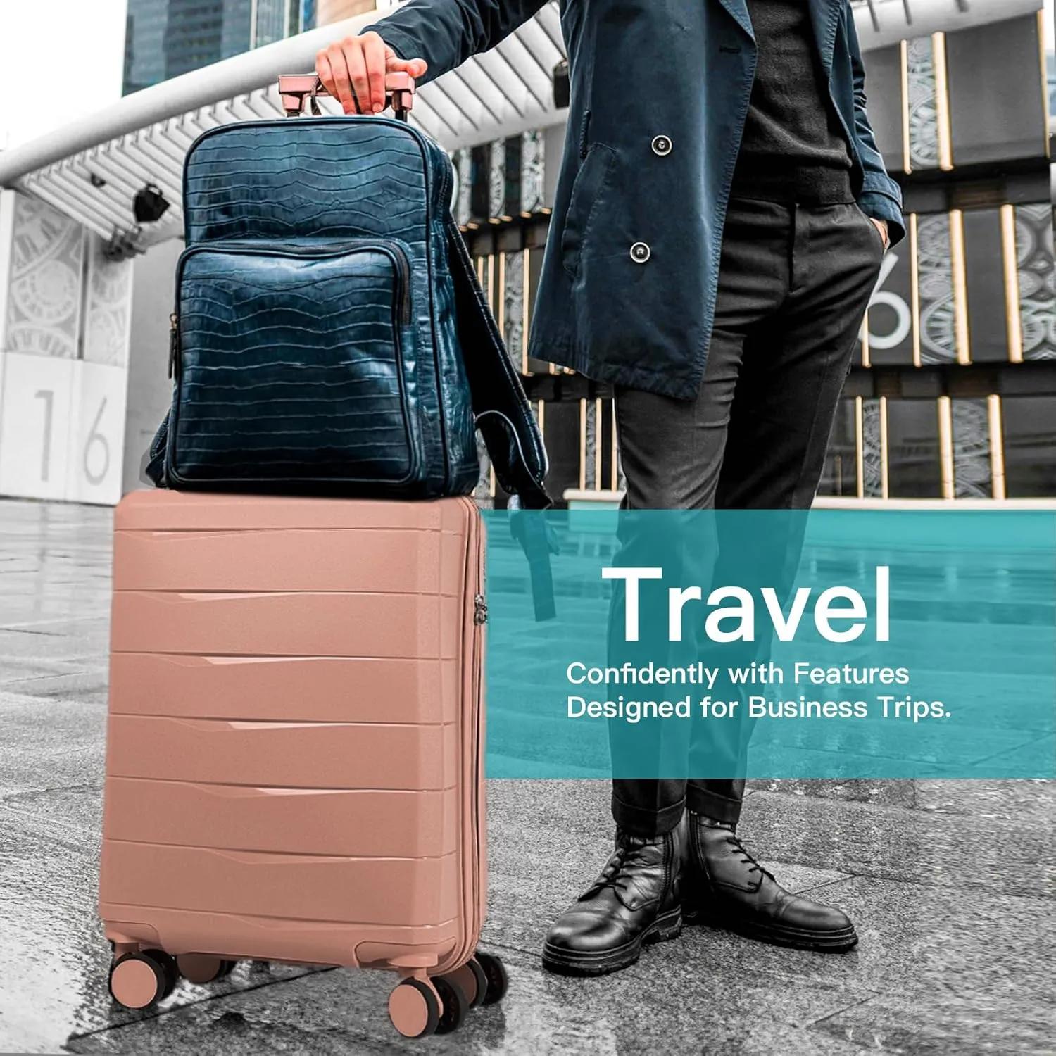 Luggage Set with Spinner Wheels and TSA Lock, 3 Pieces Expandable Hardside PP material Suitcase for Travel, Hardshell Luggage Sets, 20", 24", 28", Coral