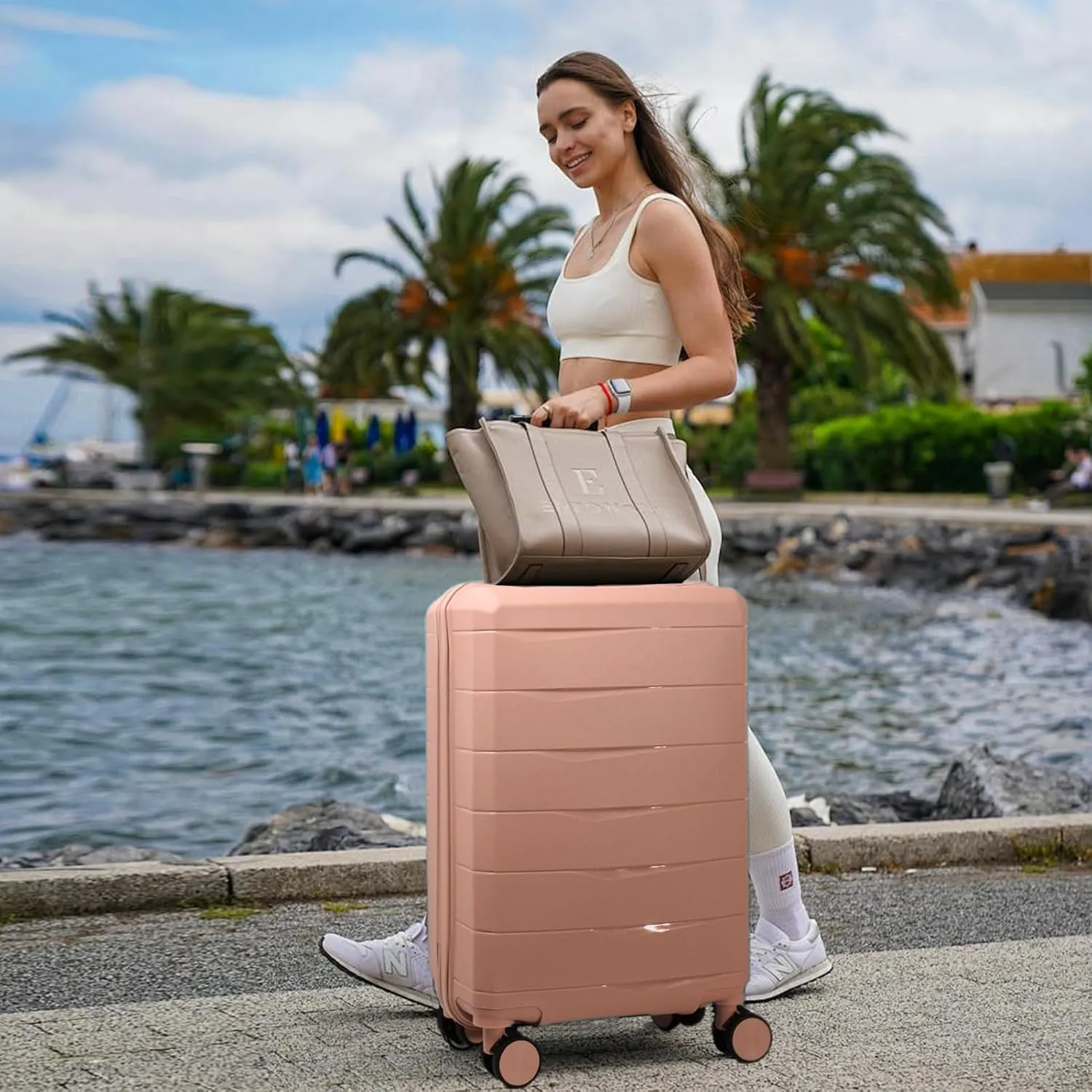 Luggage Set with Spinner Wheels and TSA Lock, 3 Pieces Expandable Hardside PP material Suitcase for Travel, Hardshell Luggage Sets, 20", 24", 28", Coral