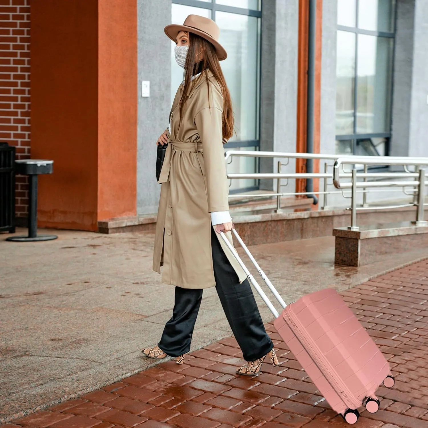 Luggage Set with Spinner Wheels and TSA Lock, 3 Pieces Expandable Hardside PP material Suitcase for Travel, Hardshell Luggage Sets, 20", 24", 28", Coral