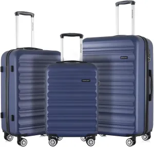 Luggage Set with Spinner Wheels and TSA Lock, 3 Pieces Expandable Hardside Suitcase for Travel, Hardshell Luggage Sets, 20", 24", 28", Navy
