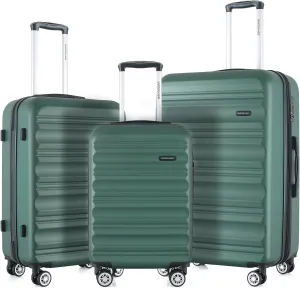 Luggage Set with Spinner Wheels and TSA Lock, 3 Pieces Expandable Hardside Suitcase for Travel, Hardshell Luggage Sets, 20", 24", 28",Dark Green