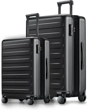 Luggage Sets 2 Piece, Carry On Luggage Airline Approved, Large Checked Luggage with Smooth Spinner Wheels, Expandable, Hard Shell PC Suitcase Sets, TSA Approved, 20in/28in (Black, Rhine Max)