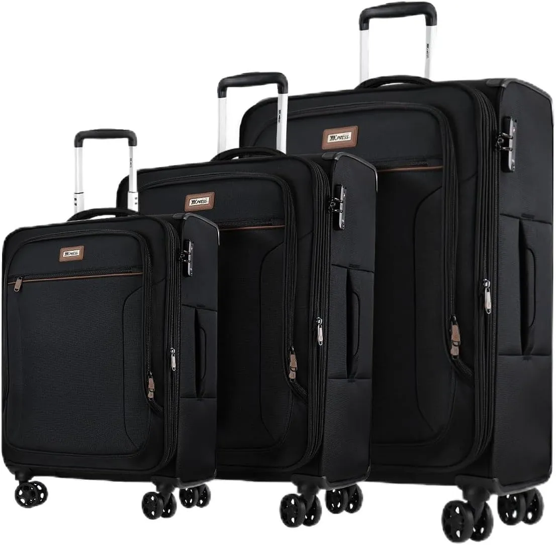 Luggage Sets 3 Piece,Suitcases with Wheels Hardshell,Softside Luggage Set,Foldie Travel Bag Expandable,Charcoal Material W/Tsa Lock & Double Spinner Wheels(20in/28in/30in) Black