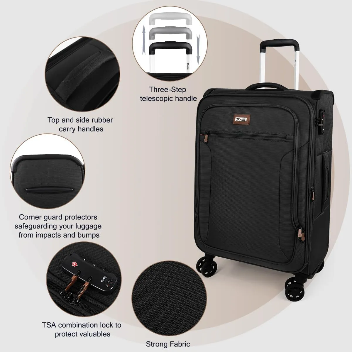 Luggage Sets 3 Piece,Suitcases with Wheels Hardshell,Softside Luggage Set,Foldie Travel Bag Expandable,Charcoal Material W/Tsa Lock & Double Spinner Wheels(20in/28in/30in) Black