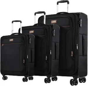 Luggage Sets 3 Piece,Suitcases with Wheels Hardshell,Softside Luggage Set,Foldie Travel Bag Expandable,Charcoal Material W/Tsa Lock & Double Spinner Wheels(20in/28in/30in) Black