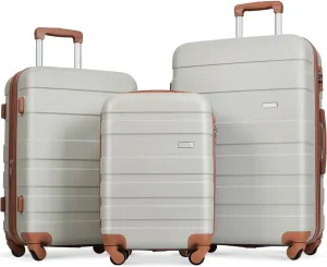 Luggage Sets Expandable ABS Hardshell 3 Piece Suitcase with Spinner Wheels & TSA Lock, Lightweight Durable Travel Luggage 20''/24''/28'' for Airline Carry-On (Light Grey and Brown, 20'' 24'' 28'')