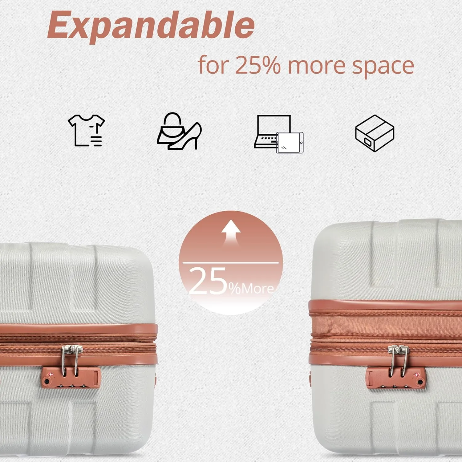 Luggage Sets Expandable ABS Hardshell 3 Piece Suitcase with Spinner Wheels & TSA Lock, Lightweight Durable Travel Luggage 20''/24''/28'' for Airline Carry-On (Light Grey and Brown, 20'' 24'' 28'')