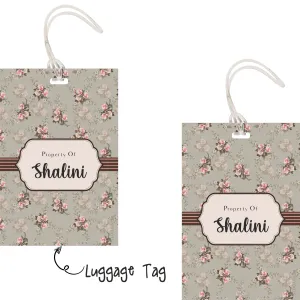 Luggage Tags - Grey Floral - Pack of 2 Tags - PREPAID ONLY