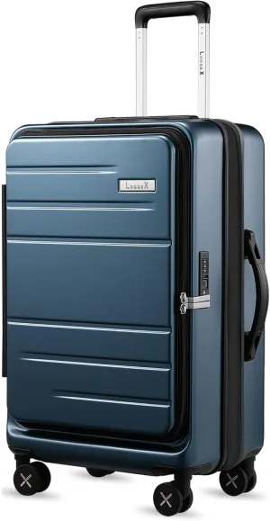 LUGGEX 24 Inch Luggage with Spinner Wheels, Expandable PC Hard Shell Checked Suitcase with Front Opening, Lightweight (Blue, 24 Inch)