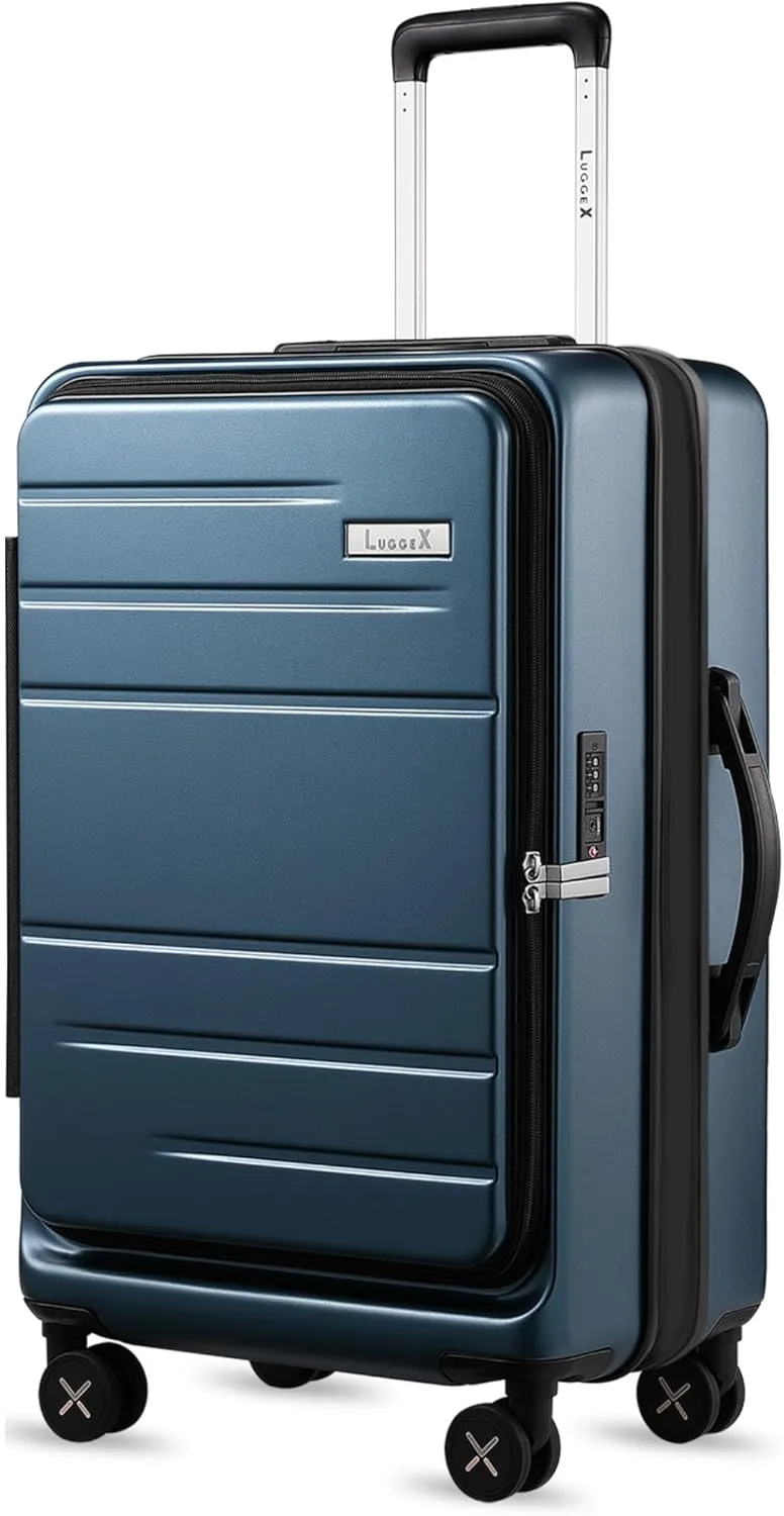 LUGGEX 24 Inch Luggage with Spinner Wheels, Expandable PC Hard Shell Checked Suitcase with Front Opening, Lightweight (Blue, 24 Inch)