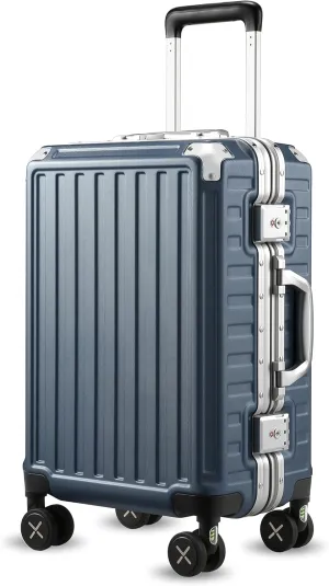 LUGGEX Aluminum Frame Luggage with Spinner Wheels, Zipperless Polycarbonate Hard Shell Suitcase, Carry On 20 Inch, Blue