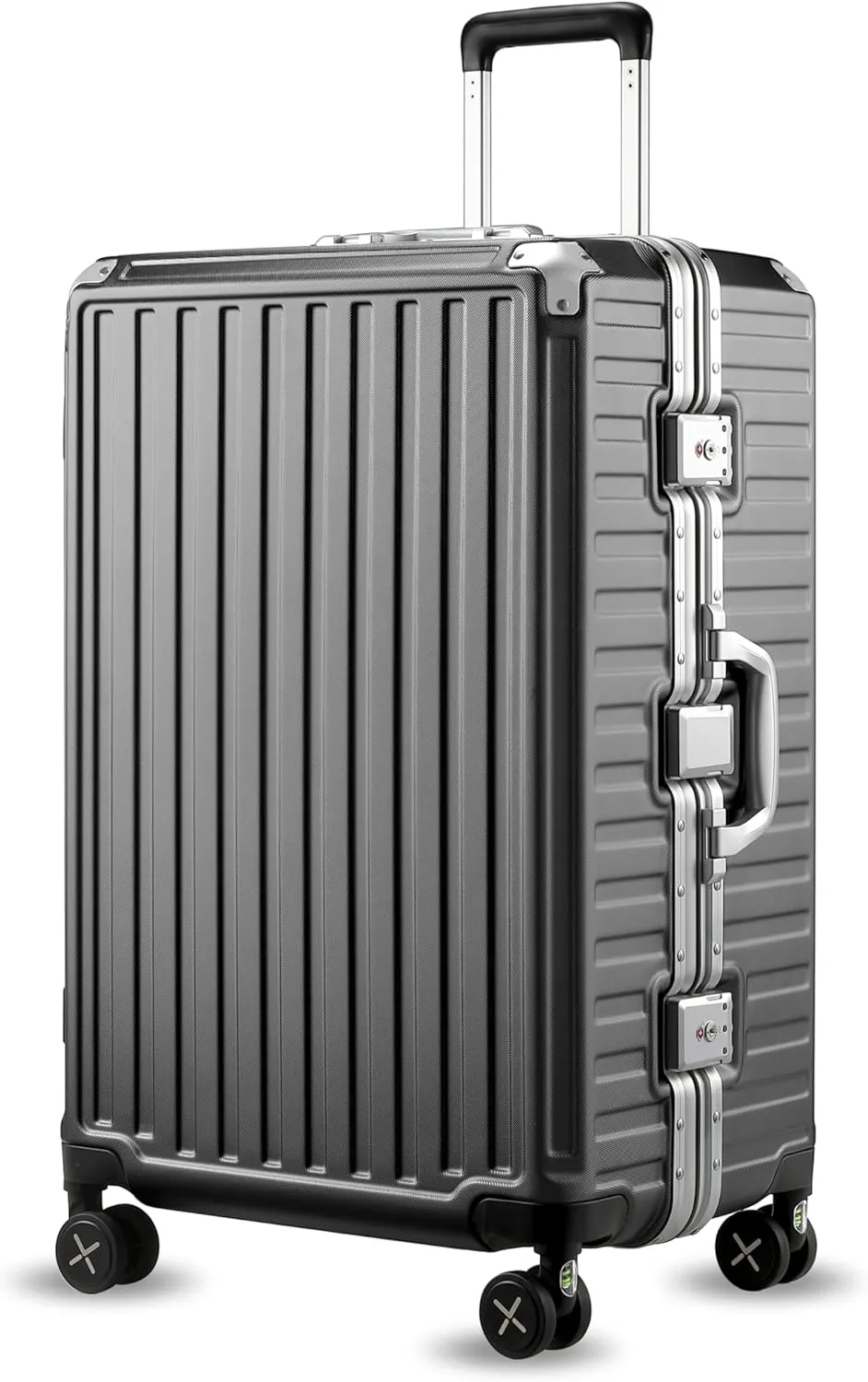 LUGGEX Aluminum Frame Luggage with Spinner Wheels, Zipperless Polycarbonate Hard Shell Suitcase, Checked Large 28 Inch, Charcoal Metallic