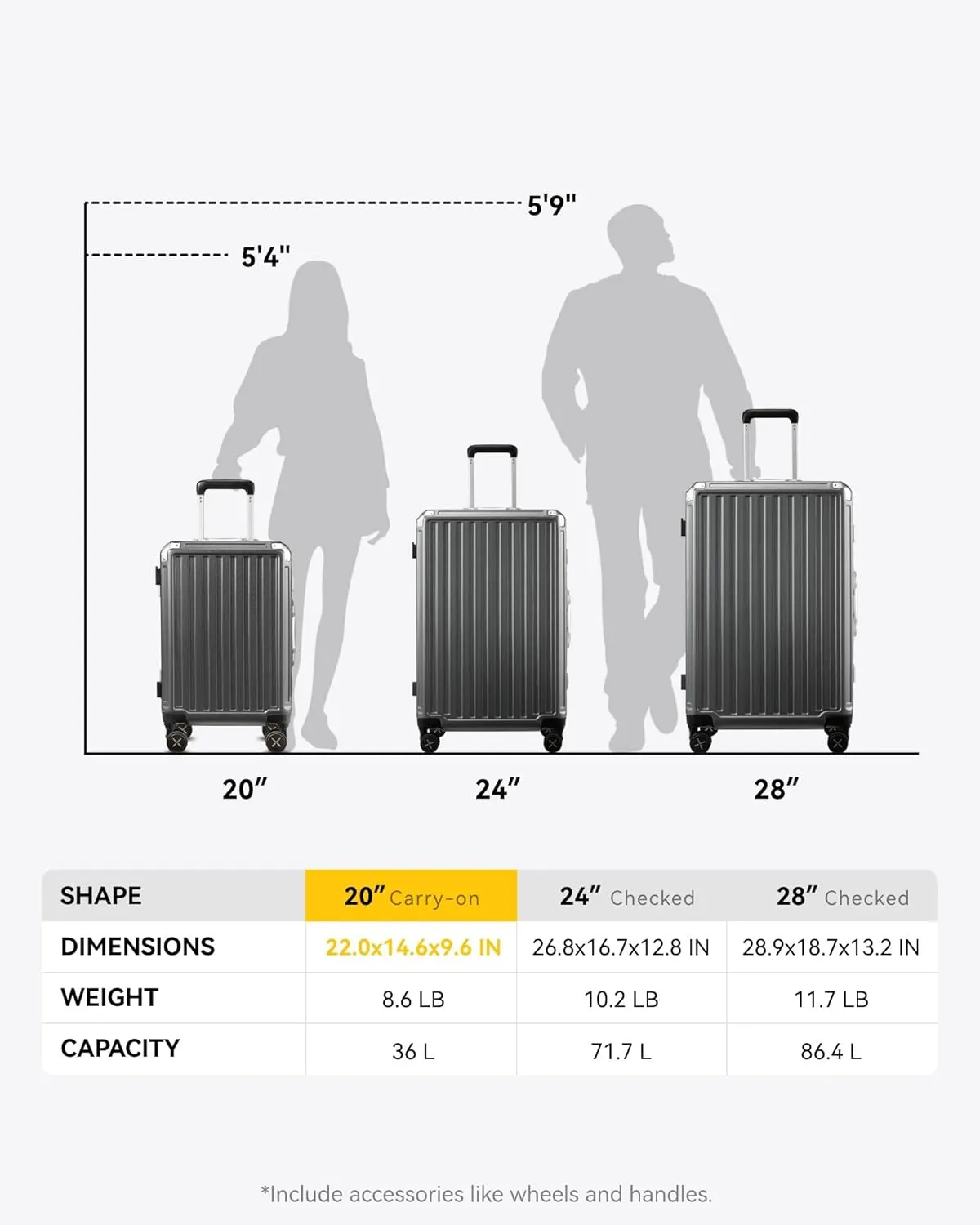 LUGGEX Aluminum Frame Luggage with Spinner Wheels, Zipperless Polycarbonate Hard Shell Suitcase, Checked Large 28 Inch, Charcoal Metallic