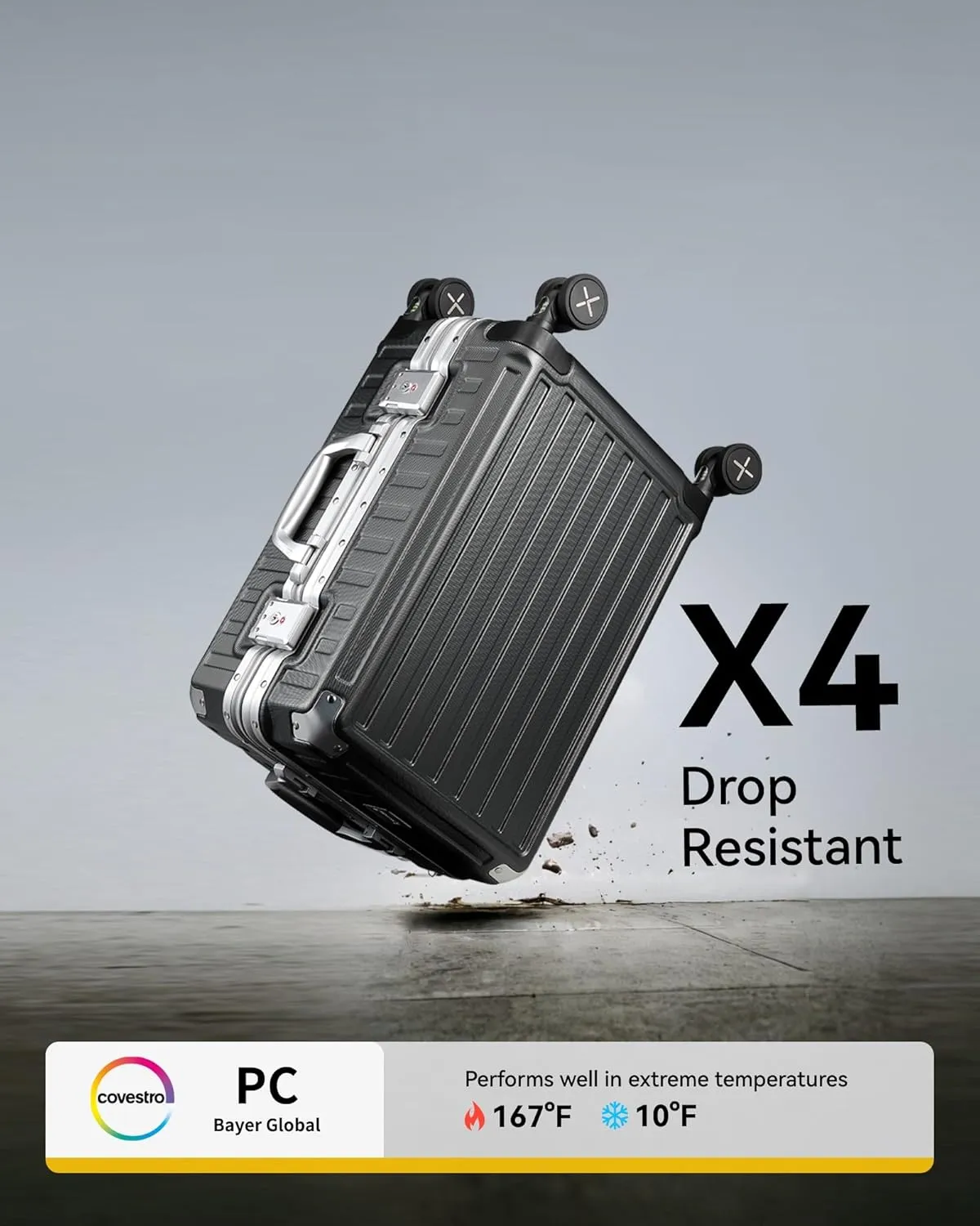 LUGGEX Aluminum Frame Luggage with Spinner Wheels, Zipperless Polycarbonate Hard Shell Suitcase, Checked Large 28 Inch, Charcoal Metallic