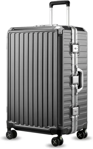 LUGGEX Aluminum Frame Luggage with Spinner Wheels, Zipperless Polycarbonate Hard Shell Suitcase, Checked Large 28 Inch, Charcoal Metallic