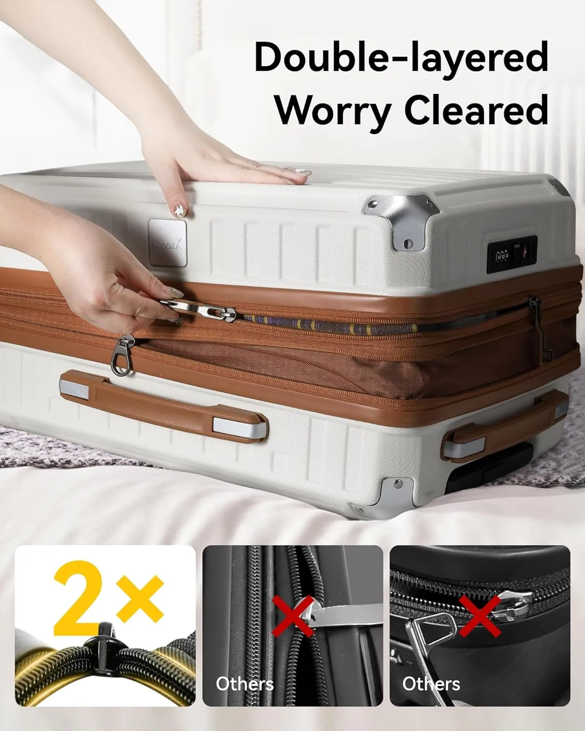 LUGGEX Carry On Luggage 22x14x9 Airline Approved, PC Expandable Hard Shell Suitcases with Spinner Wheels, 20 Inch, White Brown