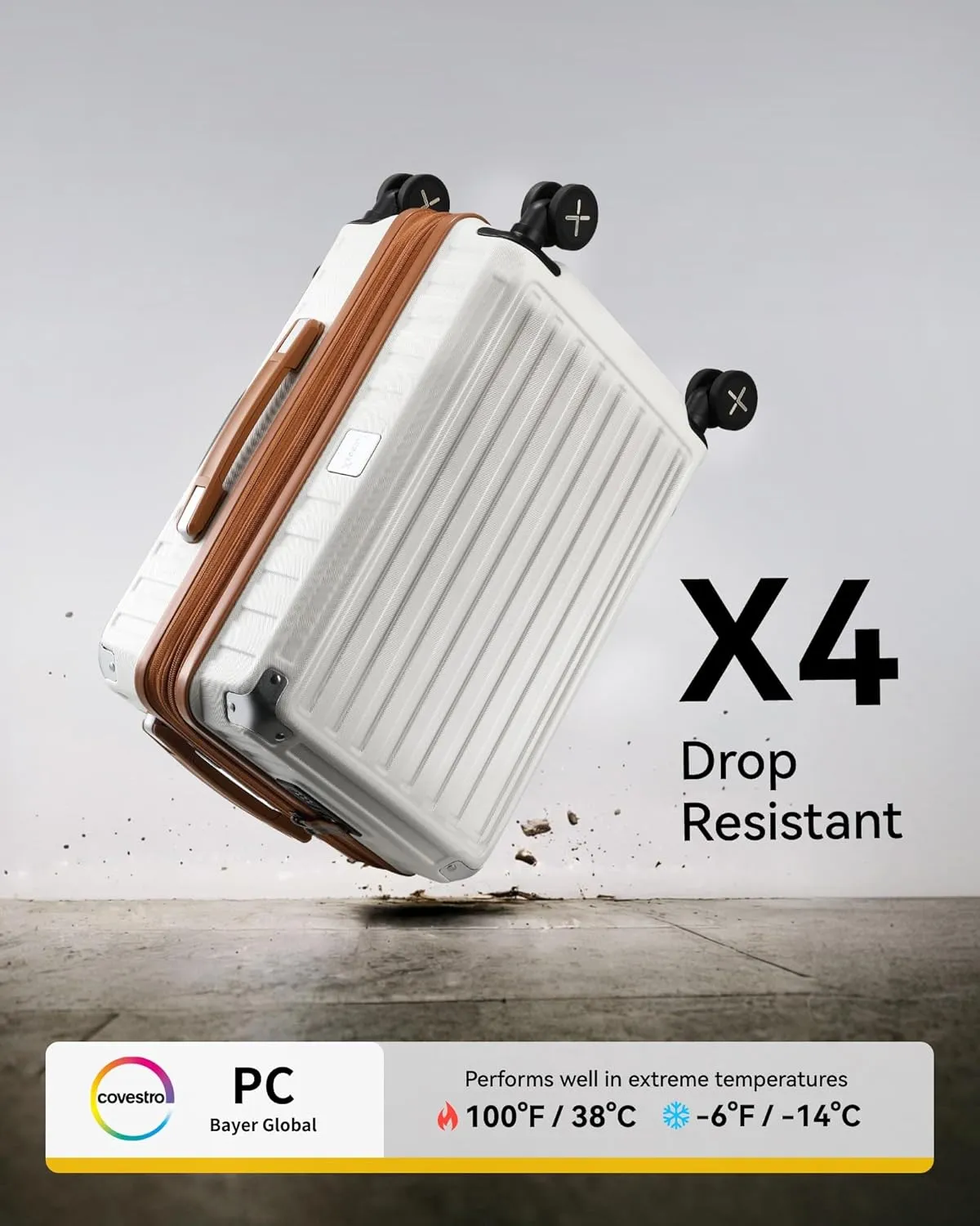 LUGGEX Carry On Luggage 22x14x9 Airline Approved, PC Expandable Hard Shell Suitcases with Spinner Wheels, 20 Inch, White Brown