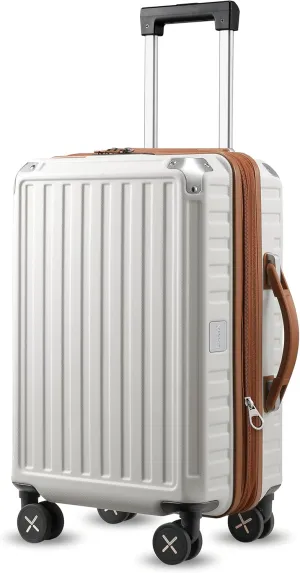 LUGGEX Carry On Luggage 22x14x9 Airline Approved, PC Expandable Hard Shell Suitcases with Spinner Wheels, 20 Inch, White Brown