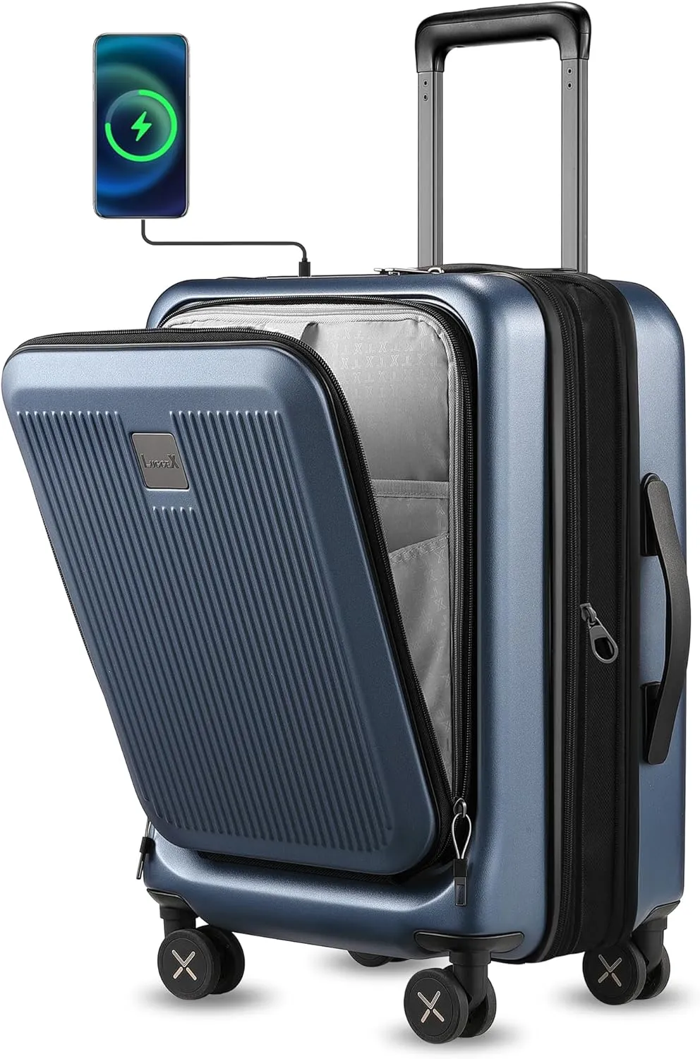 LUGGEX Carry on Luggage 22x14x9 Airline Approved, PC Hard Shell Suitcase with Front Pocket, Expandable Luggage with USB Port (Blue, 20 Inch, 37L)