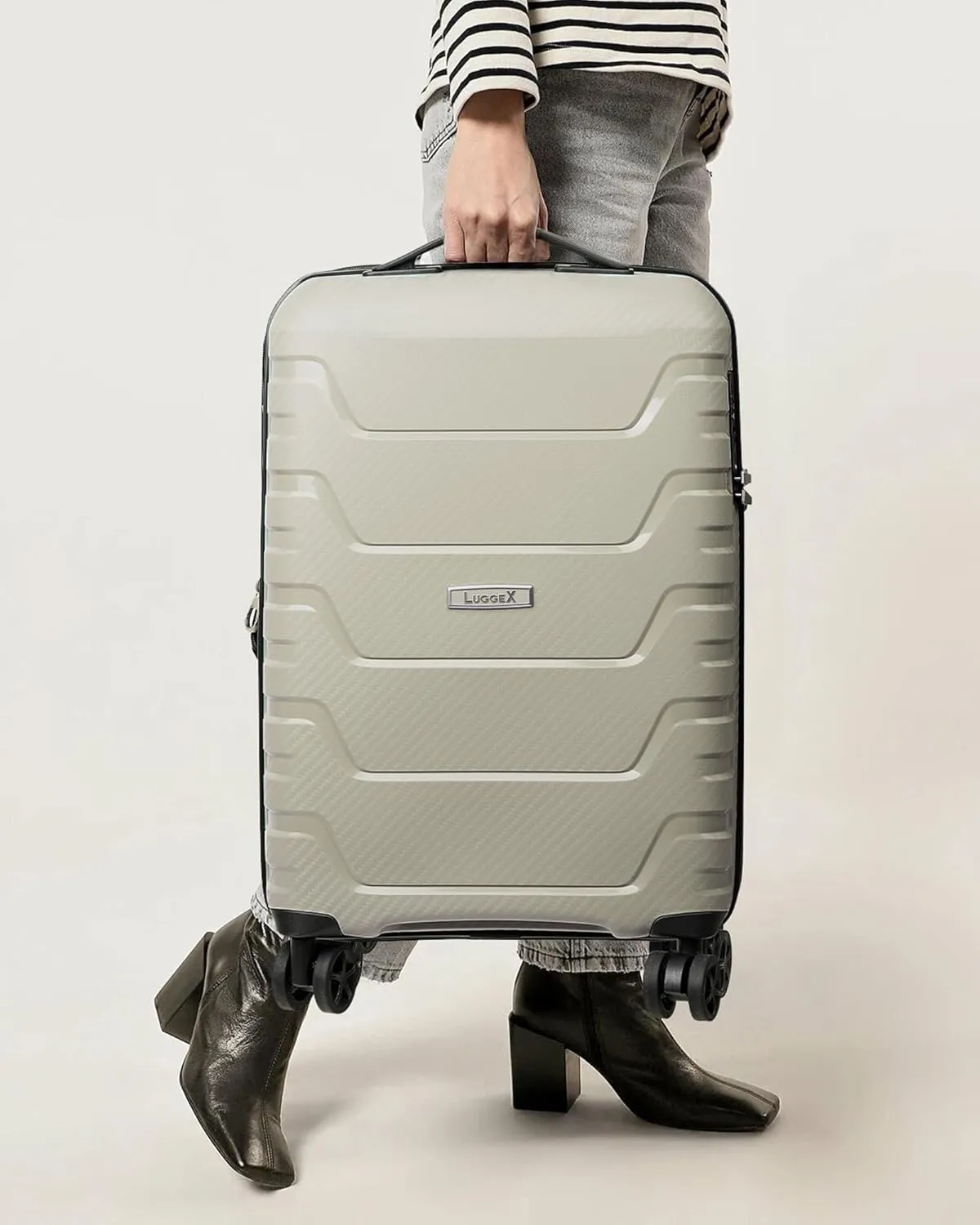 LUGGEX Carry On Luggage 22x14x9 Airline Approved, Polypropylene Expandable Hardshell Suitcase with Spinner Wheels (Champagne, 20 Inch)