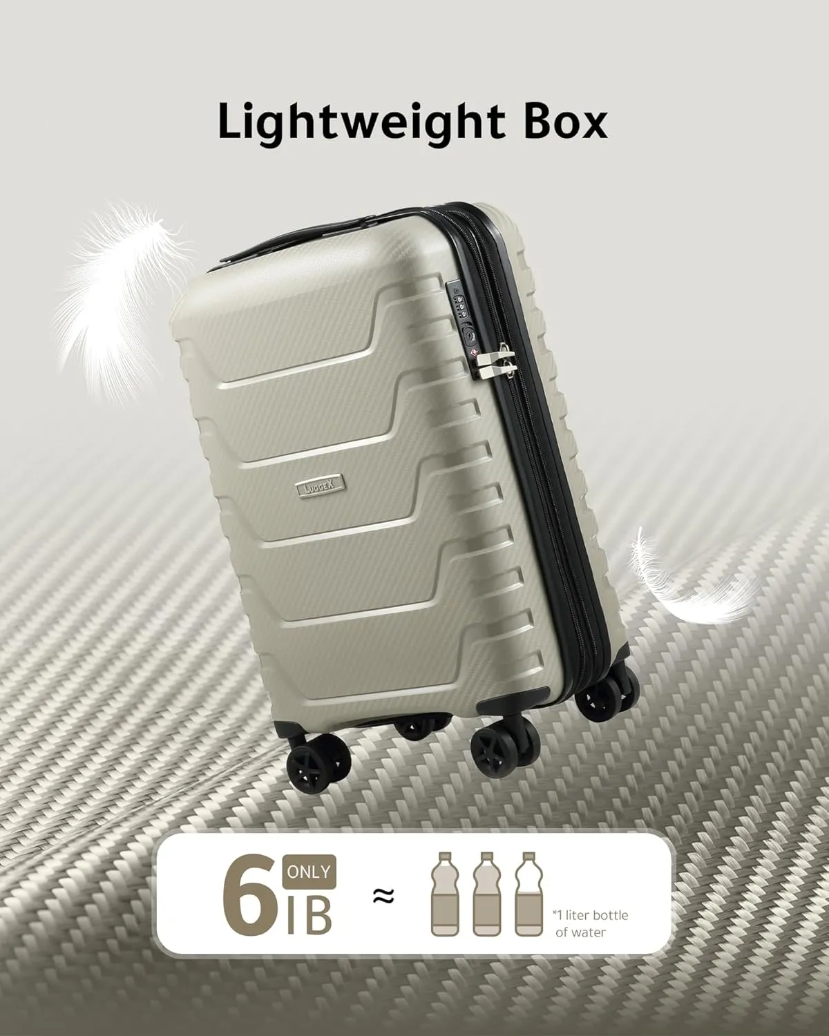 LUGGEX Carry On Luggage 22x14x9 Airline Approved, Polypropylene Expandable Hardshell Suitcase with Spinner Wheels (Champagne, 20 Inch)