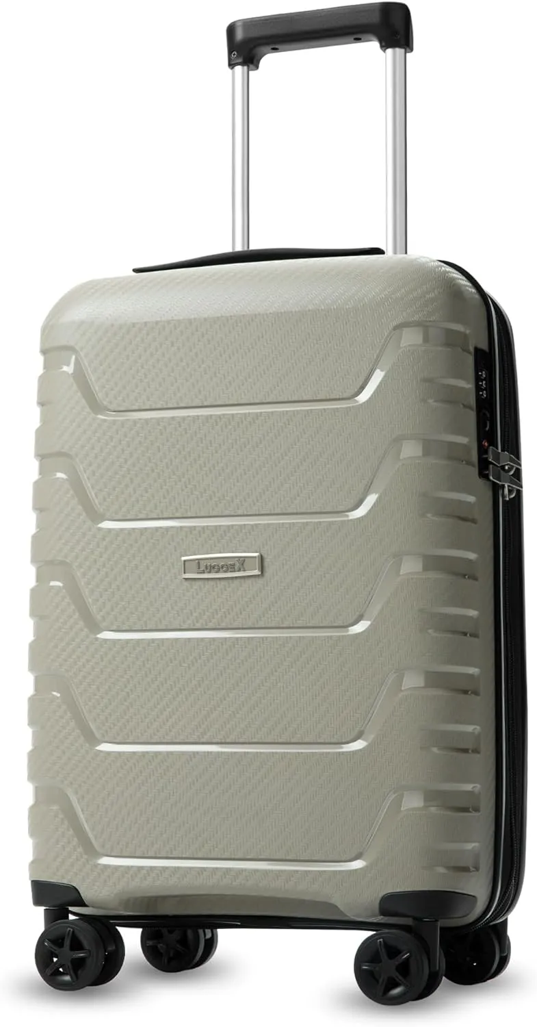 LUGGEX Carry On Luggage 22x14x9 Airline Approved, Polypropylene Expandable Hardshell Suitcase with Spinner Wheels (Champagne, 20 Inch)