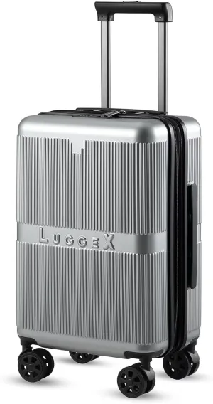 LUGGEX Carry On Luggage 22x14x9 Airline Approved with Spinner Wheels - 100% PC Hard Shell Expandable Luggage - Effortless Travel with Bigger Wheels (Silver Suitcase)