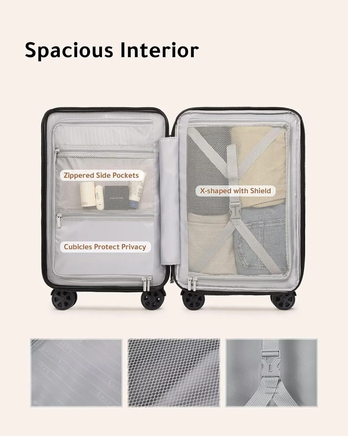 LUGGEX Carry On Luggage 22x14x9 Airline Approved with Spinner Wheels - 100% PC Hard Shell Expandable Luggage - Effortless Travel with Bigger Wheels (Silver Suitcase)