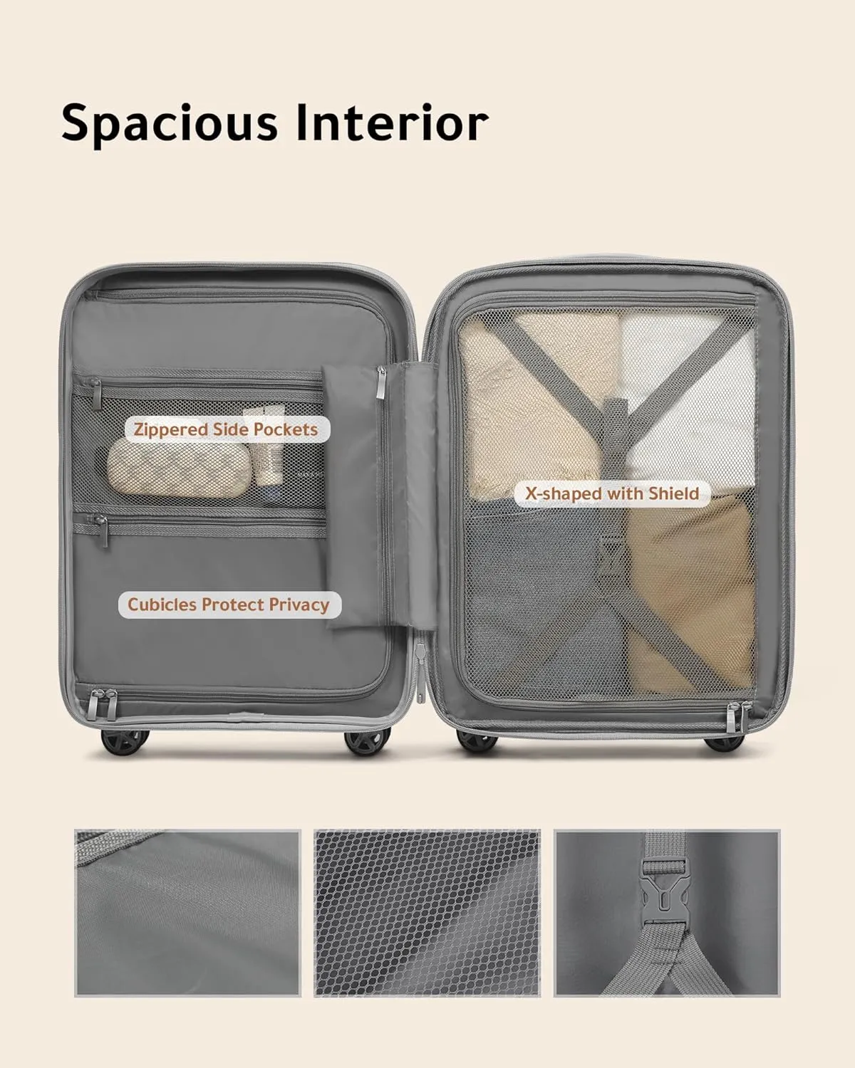 LUGGEX Carry on Luggage, Lightweight Suitcase 2 Piece with Spinner Wheels (Grey, 14/20)