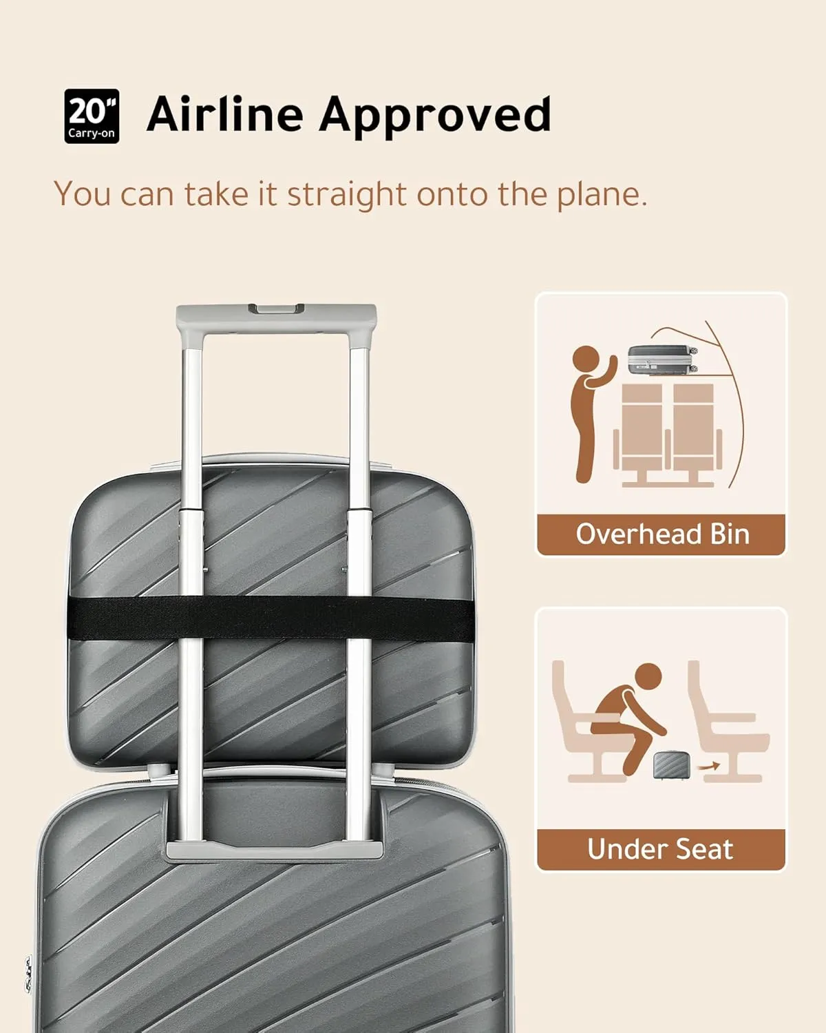 LUGGEX Carry on Luggage, Lightweight Suitcase 2 Piece with Spinner Wheels (Grey, 14/20)