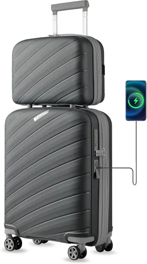 LUGGEX Carry on Luggage, Lightweight Suitcase 2 Piece with Spinner Wheels (Grey, 14/20)